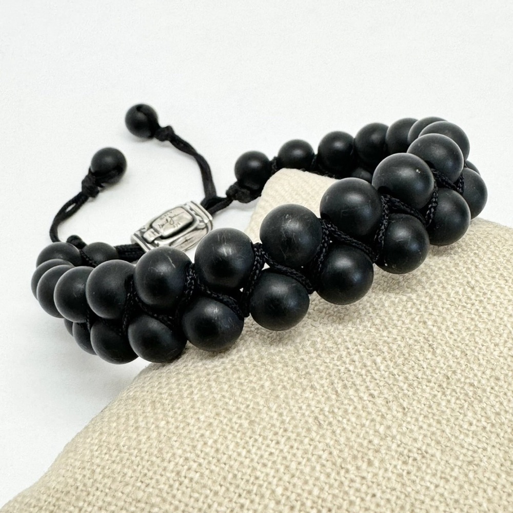David Yurman Onyx Beaded Bracelet with Silver Clasp